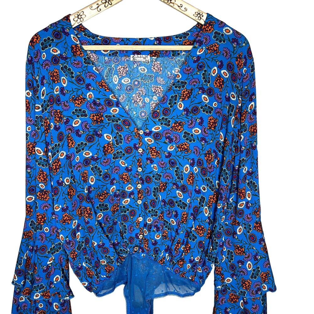 Free People Blue Floral She's Dainty Bodysuit Size Small NEW - Picture 2 of 11